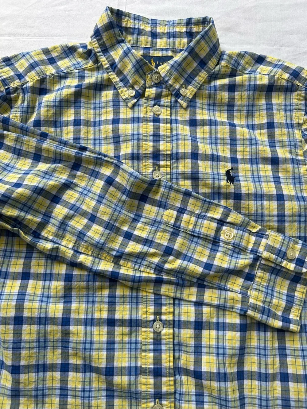 Polo by Ralph Lauren Boys Yellow & Blue Plaid Button-Down Shirt size L (14-16)